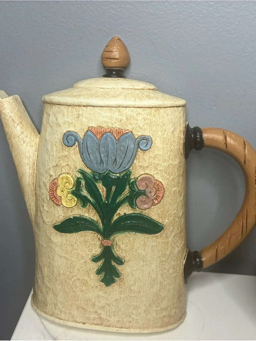 Home Interiors Faux Carved Kitchen Wall Plaques Coffee Pot & Fruit Pan Set